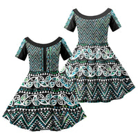New Zealand Maori Niho Taniwha Family Matching Summer Maxi Dress and Hawaiian Shirt Papua Shell - Mangopare Puhoro Pattern LT9 Daughter's Dress Green - Polynesian Pride