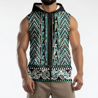 New Zealand Maori Niho Taniwha Sleeveless Zip Hoodie Papua Shell - Mangopare Puhoro Pattern