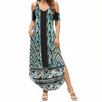 New Zealand Maori Niho Taniwha Summer Maxi Dress Papua Shell - Mangopare Puhoro Pattern LT9 Women Green - Polynesian Pride