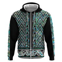 New Zealand Maori Niho Taniwha Zip Hoodie Papua Shell - Mangopare Puhoro Pattern