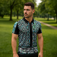 New Zealand Maori Niho Taniwha Zipper Polo Shirt Papua Shell - Mangopare Puhoro Pattern LT9 - Polynesian Pride