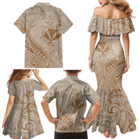 Hawaii Monk Seal and Map Family Matching Mermaid Dress and Hawaiian Shirt Polynesian Kanaka Maoli Beige Vibe