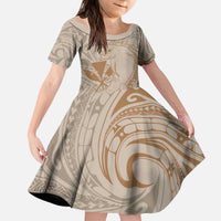Hawaii Monk Seal and Map Kid Short Sleeve Dress Polynesian Kanaka Maoli Beige Vibe