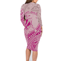 Hawaii Monk Seal and Map Family Matching Long Sleeve Bodycon Dress and Hawaiian Shirt Polynesian Kanaka Maoli Pink Vibe