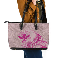 Hawaii Monk Seal and Map Leather Tote Bag Polynesian Kanaka Maoli Pink Vibe