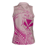 Hawaii Monk Seal and Map Women Sleeveless Polo Shirt Polynesian Kanaka Maoli Pink Vibe