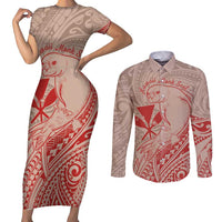 Hawaii Monk Seal and Map Couples Matching Short Sleeve Bodycon Dress and Long Sleeve Button Shirt Polynesian Kanaka Maoli Red Vibe