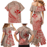 Hawaii Monk Seal and Map Family Matching Mermaid Dress and Hawaiian Shirt Polynesian Kanaka Maoli Red Vibe
