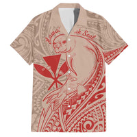 Hawaii Monk Seal and Map Family Matching Off Shoulder Short Dress and Hawaiian Shirt Polynesian Kanaka Maoli Red Vibe