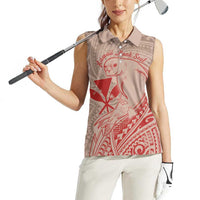 Hawaii Monk Seal and Map Women Sleeveless Polo Shirt Polynesian Kanaka Maoli Red Vibe