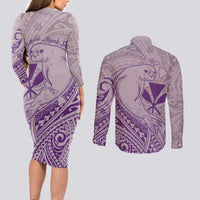 Hawaii Monk Seal and Map Couples Matching Long Sleeve Bodycon Dress and Long Sleeve Button Shirt Polynesian Kanaka Maoli Violet Vibe