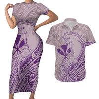 Hawaii Monk Seal and Map Couples Matching Short Sleeve Bodycon Dress and Hawaiian Shirt Polynesian Kanaka Maoli Violet Vibe