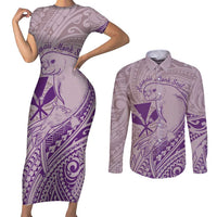 Hawaii Monk Seal and Map Couples Matching Short Sleeve Bodycon Dress and Long Sleeve Button Shirt Polynesian Kanaka Maoli Violet Vibe