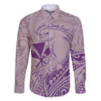 Hawaii Monk Seal and Map Family Matching Off Shoulder Short Dress and Hawaiian Shirt Polynesian Kanaka Maoli Violet Vibe LT9 Dad's Shirt - Long Sleeve Violet - Polynesian Pride