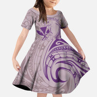 Hawaii Monk Seal and Map Kid Short Sleeve Dress Polynesian Kanaka Maoli Violet Vibe LT9 KID Violet - Polynesian Pride