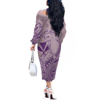 Hawaii Monk Seal and Map Off The Shoulder Long Sleeve Dress Polynesian Kanaka Maoli Violet Vibe LT9 - Polynesian Pride