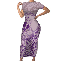 Hawaii Monk Seal and Map Short Sleeve Bodycon Dress Polynesian Kanaka Maoli Violet Vibe