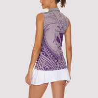 Hawaii Monk Seal and Map Women Sleeveless Polo Shirt Polynesian Kanaka Maoli Violet Vibe