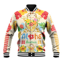 Kawaii Turtle Baseball Jacket Aloha Hibiscus Flowers LT9 Unisex Beige - Polynesian Pride