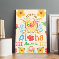 Kawaii Turtle Canvas Wall Art Aloha Hibiscus Flowers LT9 - Polynesian Pride