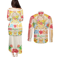 Kawaii Turtle Couples Matching Puletasi and Long Sleeve Button Shirt Aloha Hibiscus Flowers LT9 - Polynesian Pride