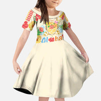 Kawaii Turtle Kid Short Sleeve Dress Aloha Hibiscus Flowers