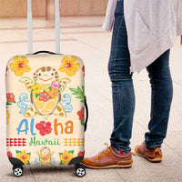 Kawaii Turtle Luggage Cover Aloha Hibiscus Flowers LT9 Beige - Polynesian Pride