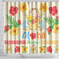 Kawaii Turtle Shower Curtain Aloha Hibiscus Flowers