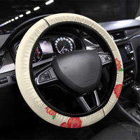 Kawaii Turtle Steering Wheel Cover Aloha Hibiscus Flowers LT9 Universal Fit Beige - Polynesian Pride