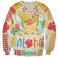 Kawaii Turtle Sweatshirt Aloha Hibiscus Flowers LT9 Unisex Beige - Polynesian Pride