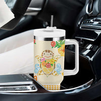 Kawaii Turtle Tumbler With Handle Aloha Hibiscus Flowers LT9 - Polynesian Pride