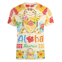 Kawaii Turtle Women V-Neck T-Shirt Aloha Hibiscus Flowers