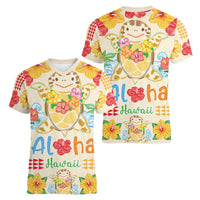 Kawaii Turtle Women V-Neck T-Shirt Aloha Hibiscus Flowers