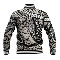 Polynesian Girl Tribal Tattoo Baseball Jacket Beige Vibe LT9 - Polynesian Pride