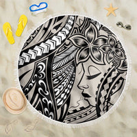 Polynesian Girl Tribal Tattoo Beach Blanket Beige Vibe LT9 One Size 150cm Beige - Polynesian Pride
