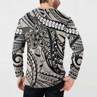 Polynesian Girl Tribal Tattoo Button Sweatshirt Beige Vibe LT9 - Polynesian Pride