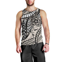 Polynesian Girl Tribal Tattoo Men Tank Top Beige Vibe LT9 - Polynesian Pride