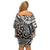 Polynesian Girl Tribal Tattoo Off Shoulder Short Dress Beige Vibe LT9 - Polynesian Pride