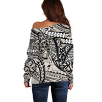 Polynesian Girl Tribal Tattoo Off Shoulder Sweater Beige Vibe