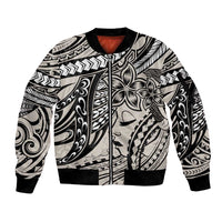 Polynesian Girl Tribal Tattoo Sleeve Zip Bomber Jacket Beige Vibe