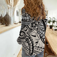 Polynesian Girl Tribal Tattoo Women Casual Shirt Beige Vibe