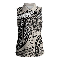 Polynesian Girl Tribal Tattoo Women Sleeveless Polo Shirt Beige Vibe