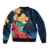 Polynesian Hibiscus Flower Waves Pattern Bomber Jacket