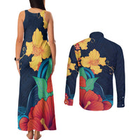 Polynesian Hibiscus Flower Waves Pattern Couples Matching Tank Maxi Dress and Long Sleeve Button Shirt LT9 - Polynesian Pride
