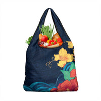 Polynesian Hibiscus Flower Waves Pattern Grocery Bag LT9 1-pack One Size Dark Blue - Polynesian Pride