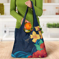 Polynesian Hibiscus Flower Waves Pattern Grocery Bag LT9 - Polynesian Pride