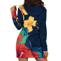 Polynesian Hibiscus Flower Waves Pattern Hoodie Dress LT9 - Polynesian Pride