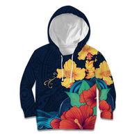 Polynesian Hibiscus Flower Waves Pattern Kid Hoodie