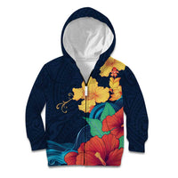 Polynesian Hibiscus Flower Waves Pattern Kid Hoodie