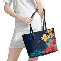 Polynesian Hibiscus Flower Waves Pattern Leather Tote Bag LT9 - Polynesian Pride